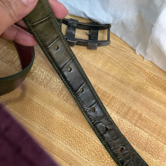 Pat Areias Men’s Belt Sz 30 Dark Green Alligator Leather Silver 925 Heavy Buckle - Picture 8 of 14